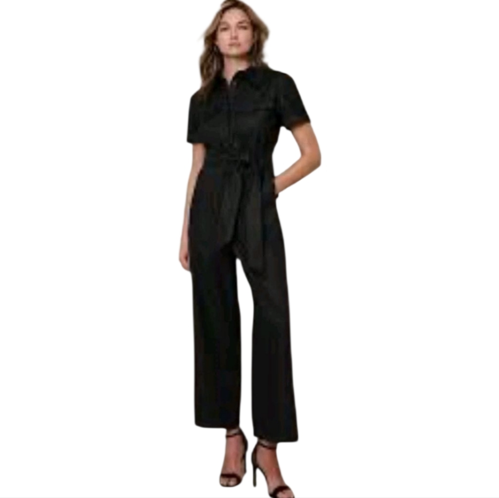 Banana Republic Black Utility Button Front Belted Jumpsuit Tall 8 Short Sleeve
